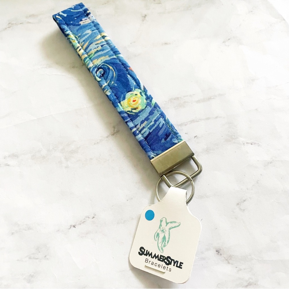 Blue Starry Night Wristlet Keychain